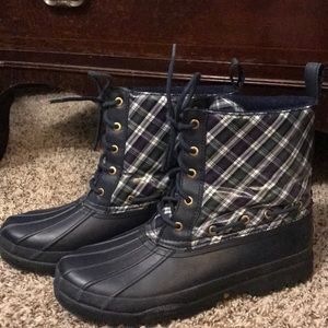 Sperry plaid rain boots
